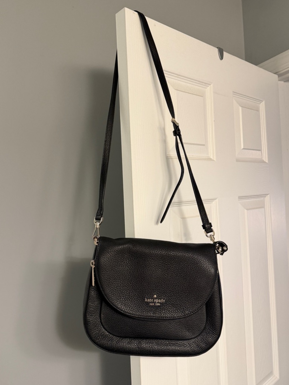 kate spade Black Pebbled Leather Crossbody Saddle Bag